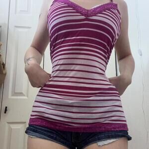 striped cami with lace trim